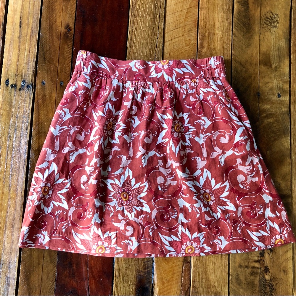Ann Taylor Loft Red Floral Linen Skirt Sz Medium